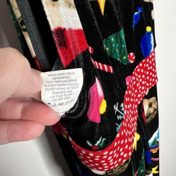 Love On A Hanger Overalls Womens Large‎ Black Velour Christmas Kitty Cat Santa - Picture 12 of 14